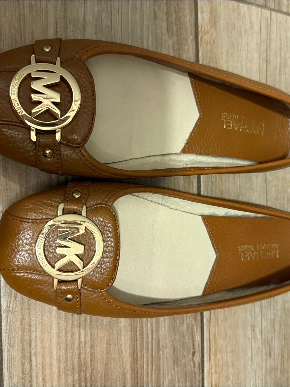 Michael Kors Tan Leather MK Logo Penny Loafers